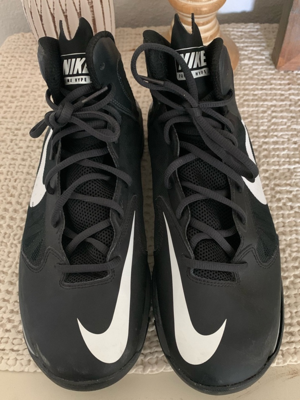 Men’s Nike Prime Hype DF Black and White High-Top Basketball Shoes, Sneakers, 9
